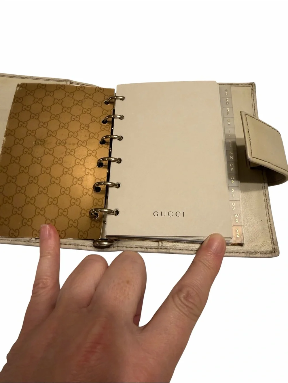 Gucci Cream Embossed GG Leather 6 Ring Agenda/Planner
